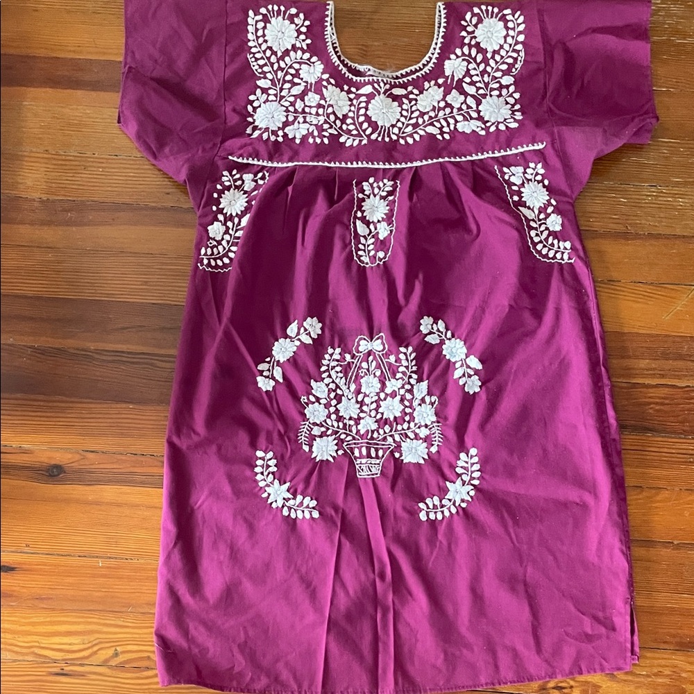 Embroidered Magenta Cotton Tunic Dress
